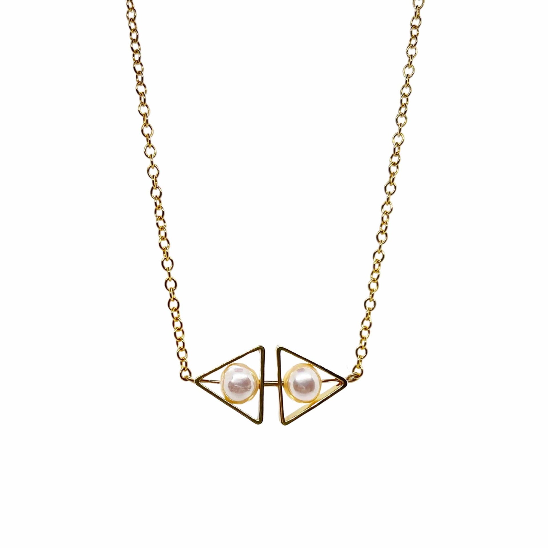 Double Triangle Pearl Art Choker Necklace