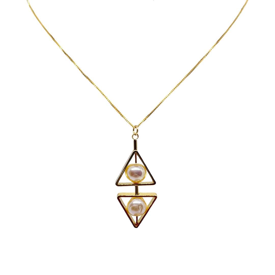 Double Triangle Pearl Art Necklace