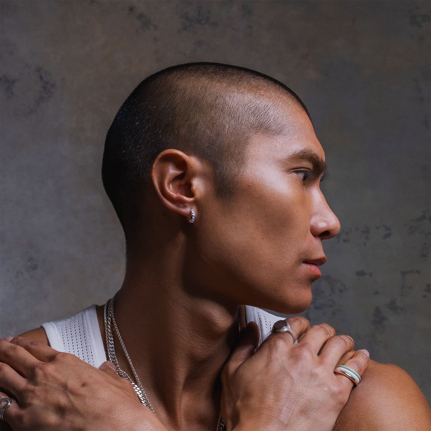 Doublet White Chalcedony Huggie Hoops