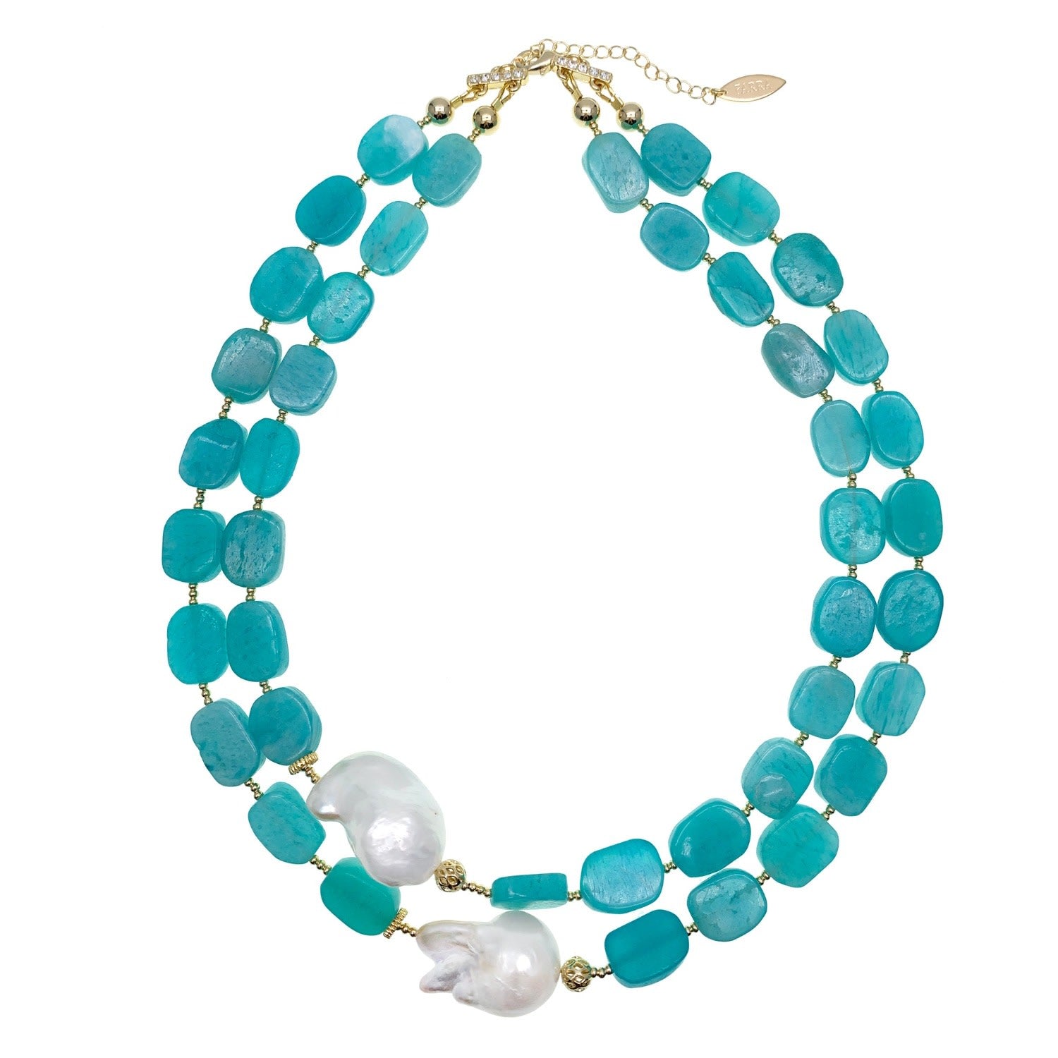 Amazonite With Baroque Pearls Double Strands Necklace
