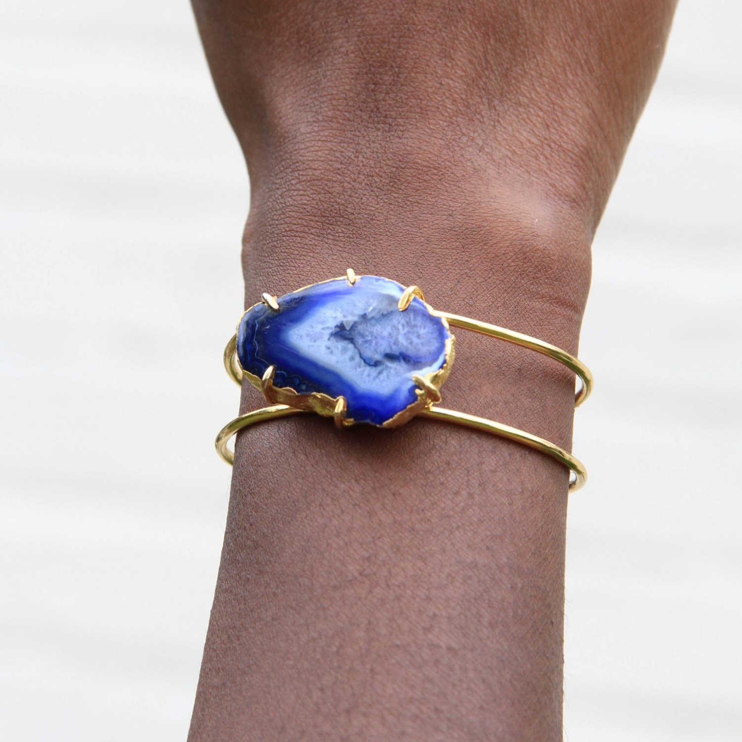 Cobalt Blue Gemstone Deep Love Gold Cuff Bracelet