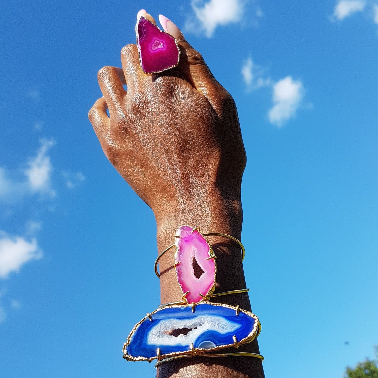 Summer Love Magenta Pink Gemstone Cuff Bracelet