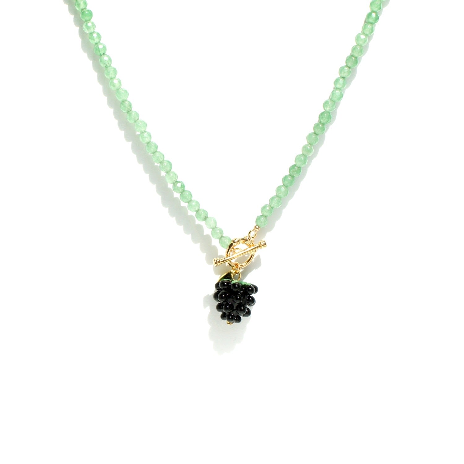 Very Berry Gemstone Choker Necklace With Lampwork Glass Blackberry Pendant