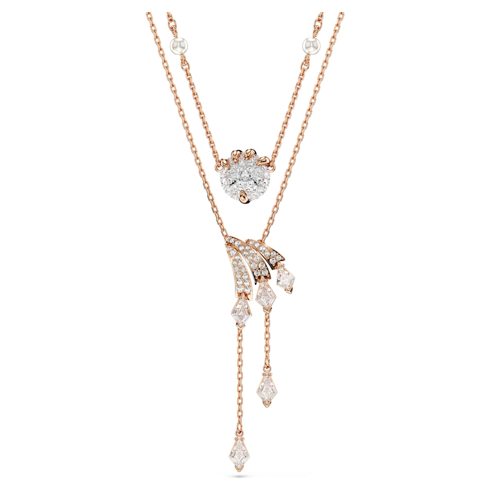 DRAGON PHOENIX NECKLACE SET 2 CRYSTAL PEARL DRAGON S CLAW WHITE ROSE GOLD TONE PLATED
