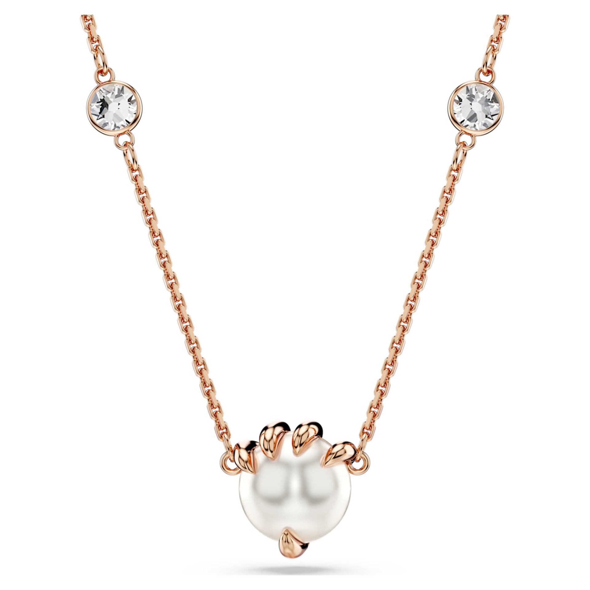 DRAGON PHOENIX PENDANT CRYSTAL PEARLS DRAGON S CLAW WHITE ROSE GOLD TONE PLATED