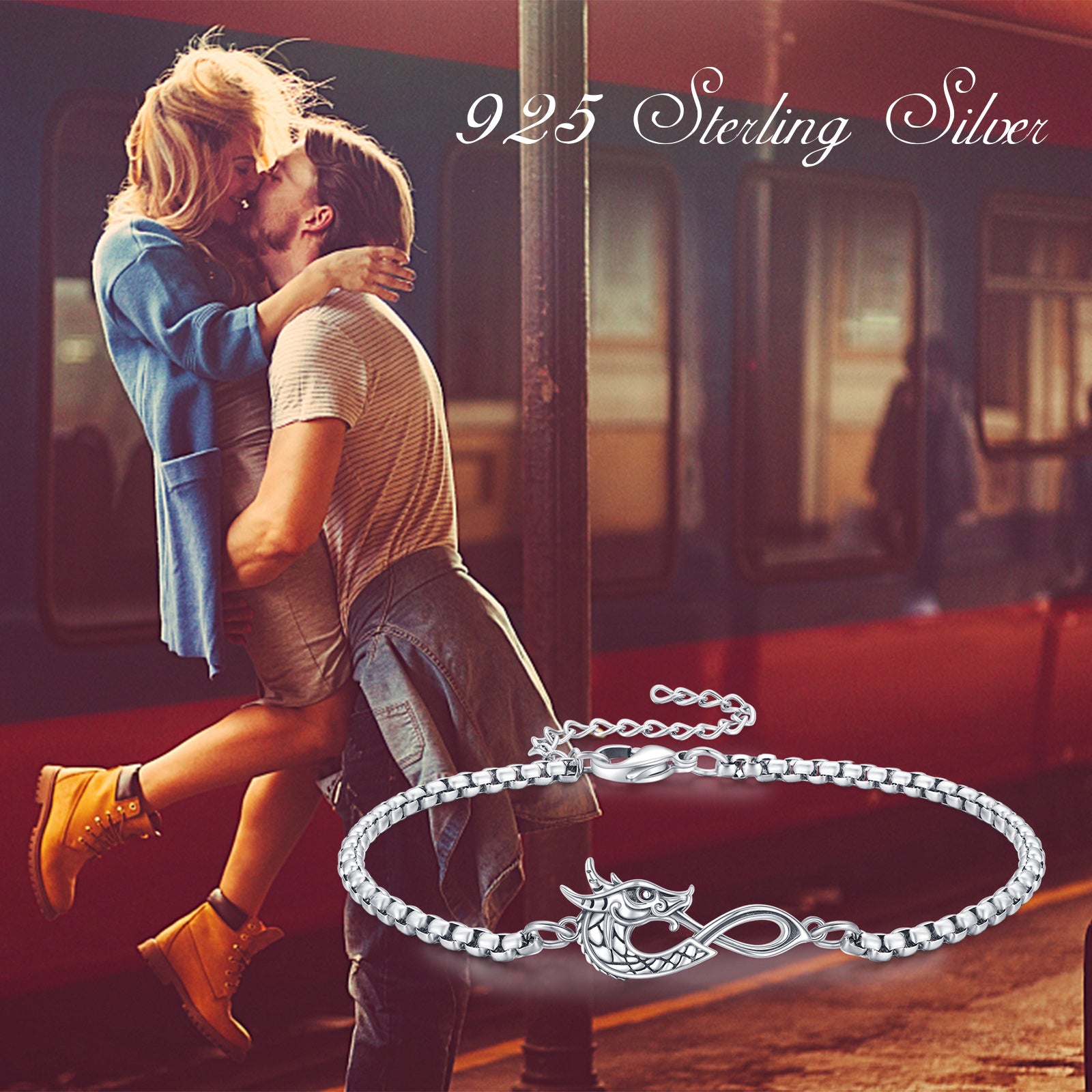 Sterling Silver Dragon & Infinity Symbol Bracelet for Women Men