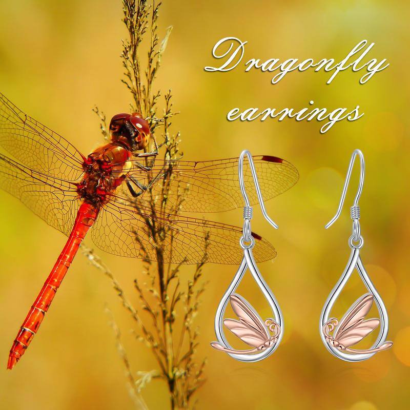 Sterling Silver Two-tone Dragonfly Drop Earrings