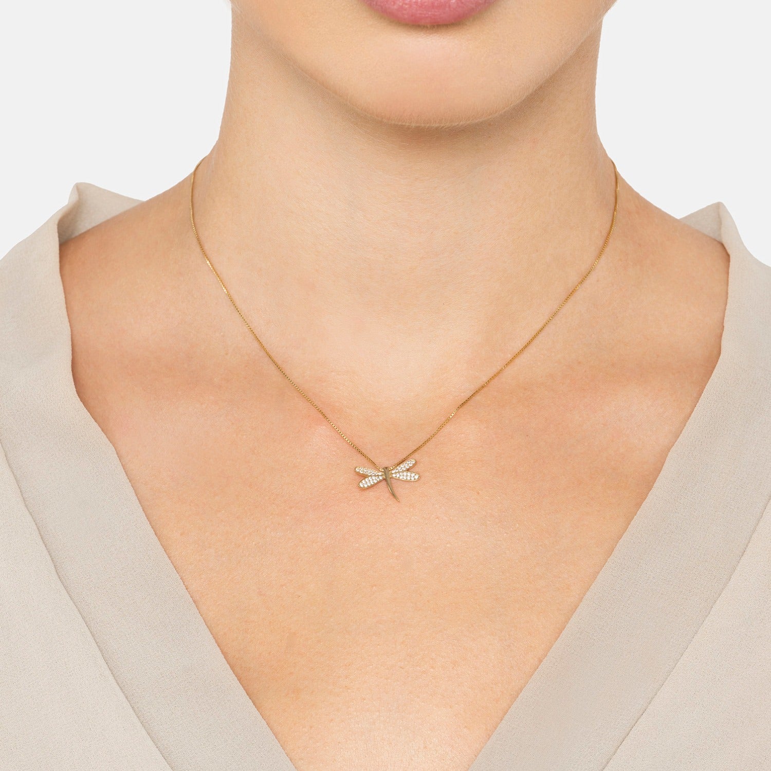 Dragonfly Pendant Necklace Gold