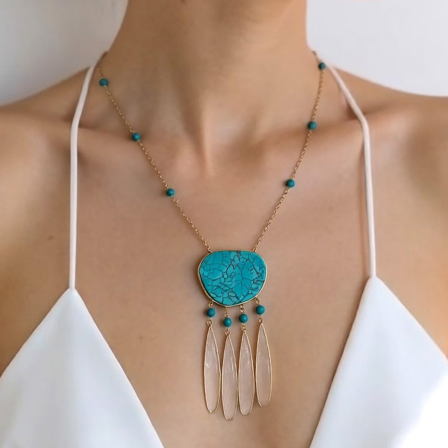 Dream Catcher Organic Turquoise & Clear Quartz Necklace