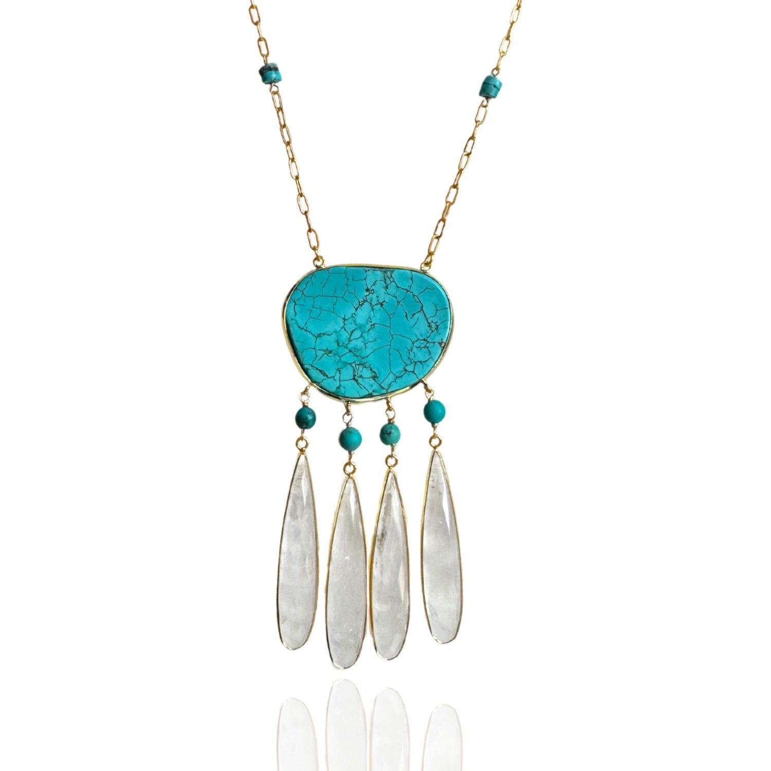 Dream Catcher Organic Turquoise & Clear Quartz Necklace