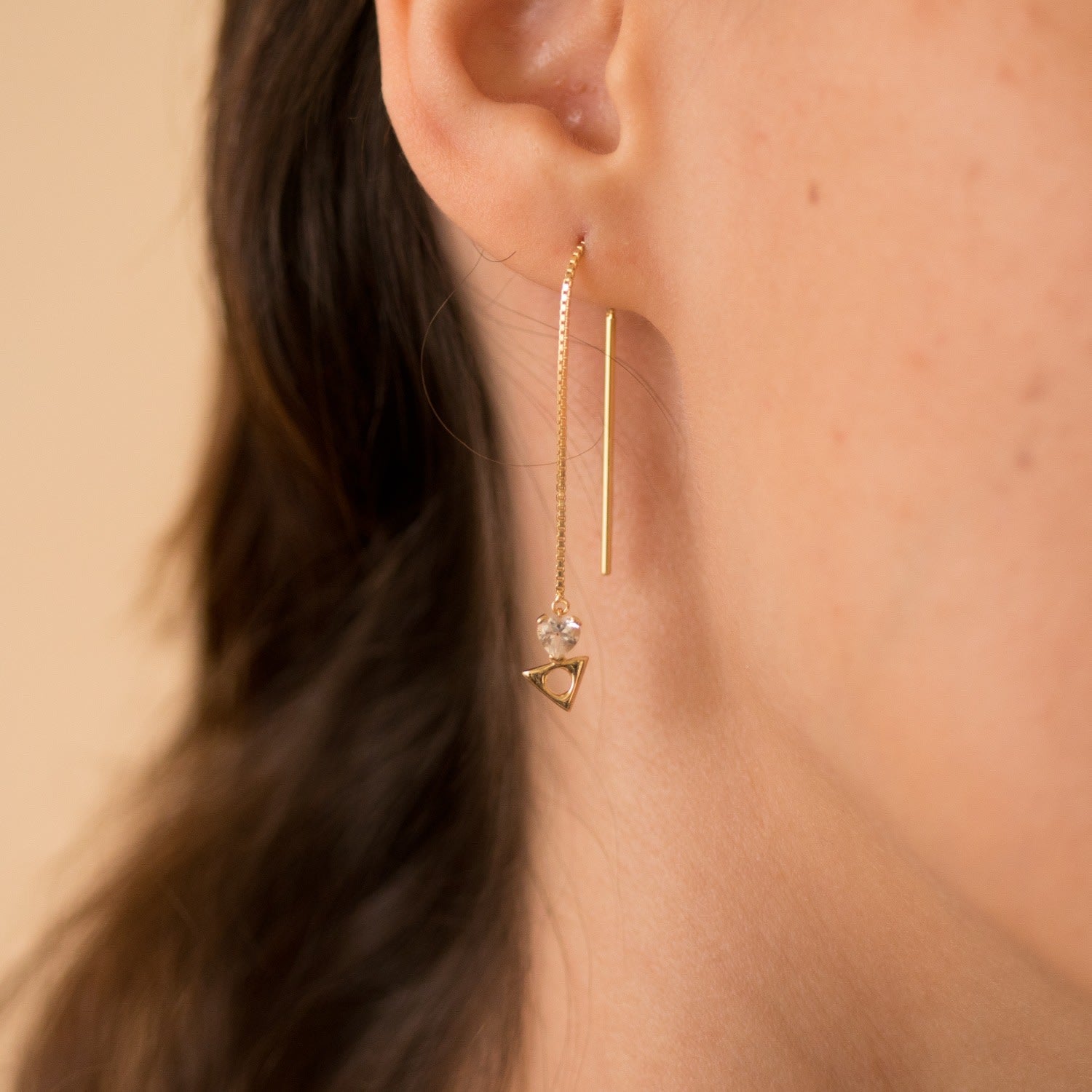 Dreaming & Believing Threader Earrings - 18K Gold Vermeil Threader Earrings With White Topaz Heart Gemstones