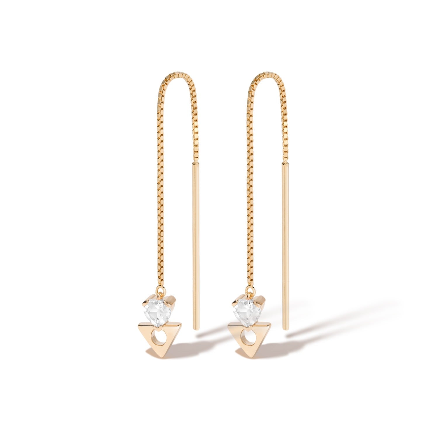 Dreaming & Believing Threader Earrings - 18K Gold Vermeil Threader Earrings With White Topaz Heart Gemstones