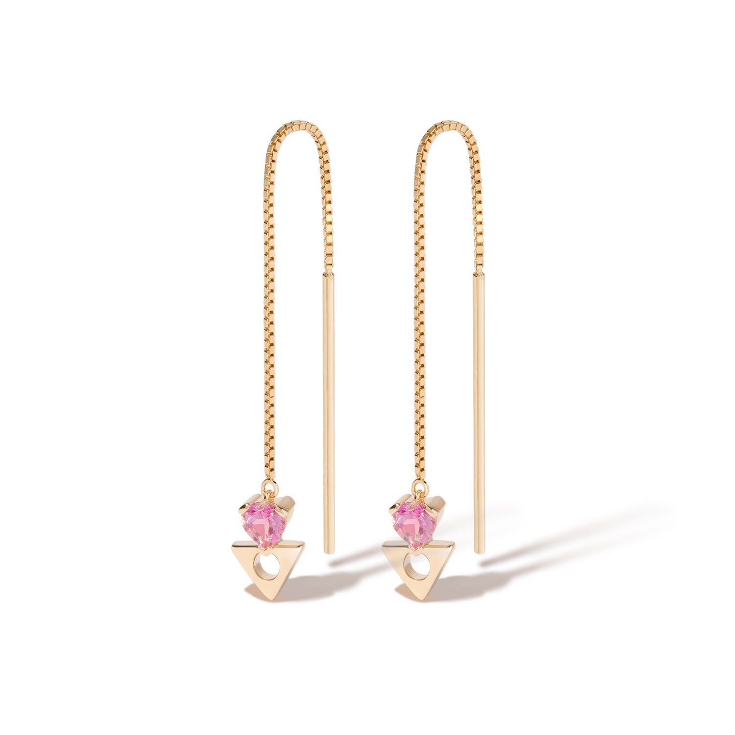 Dreaming & Believing Threader Earrings - 18K Gold Vermeil Threader Earrings With Pink Topaz Heart Gemstones