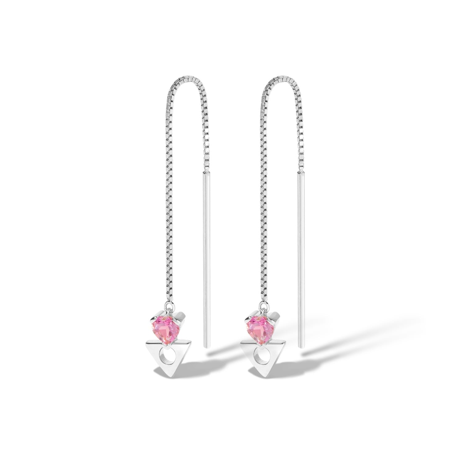 Dreaming & Believing Threader Earrings - Sterling Silver Threader Earrings With Pink Topaz Heart Gemstones