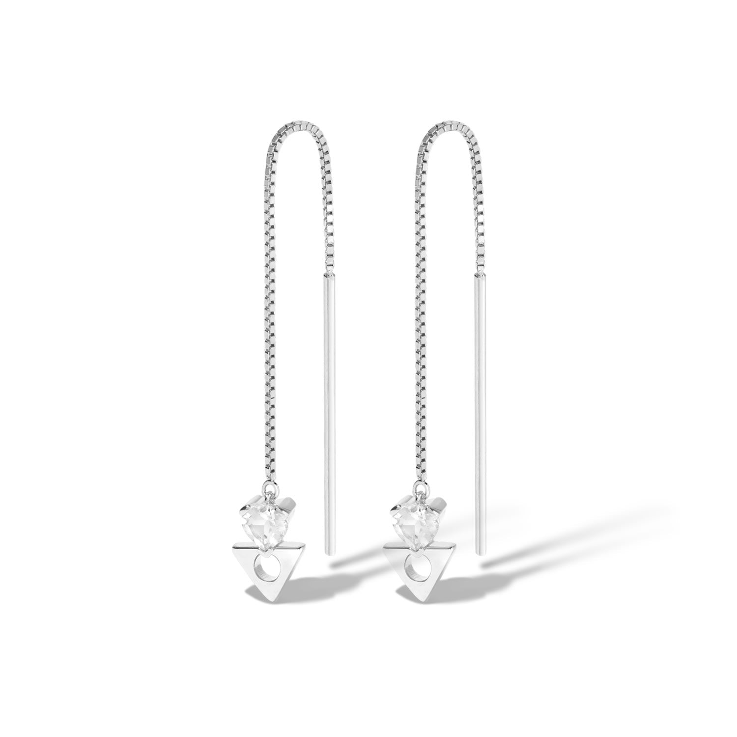 Dreaming & Believing Threader Earrings - Sterling Silver Threader Earrings With White Topaz Heart Gemstones