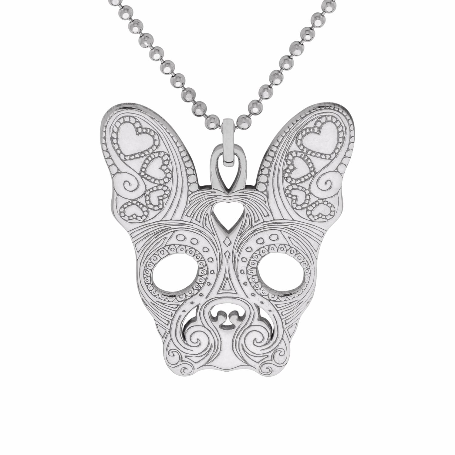 Medium Silver French Bulldog Pendant Necklace