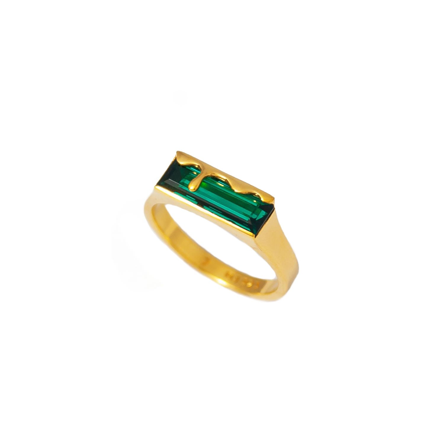 Dripping Emerald Quartz And Gold Vermeil Ring