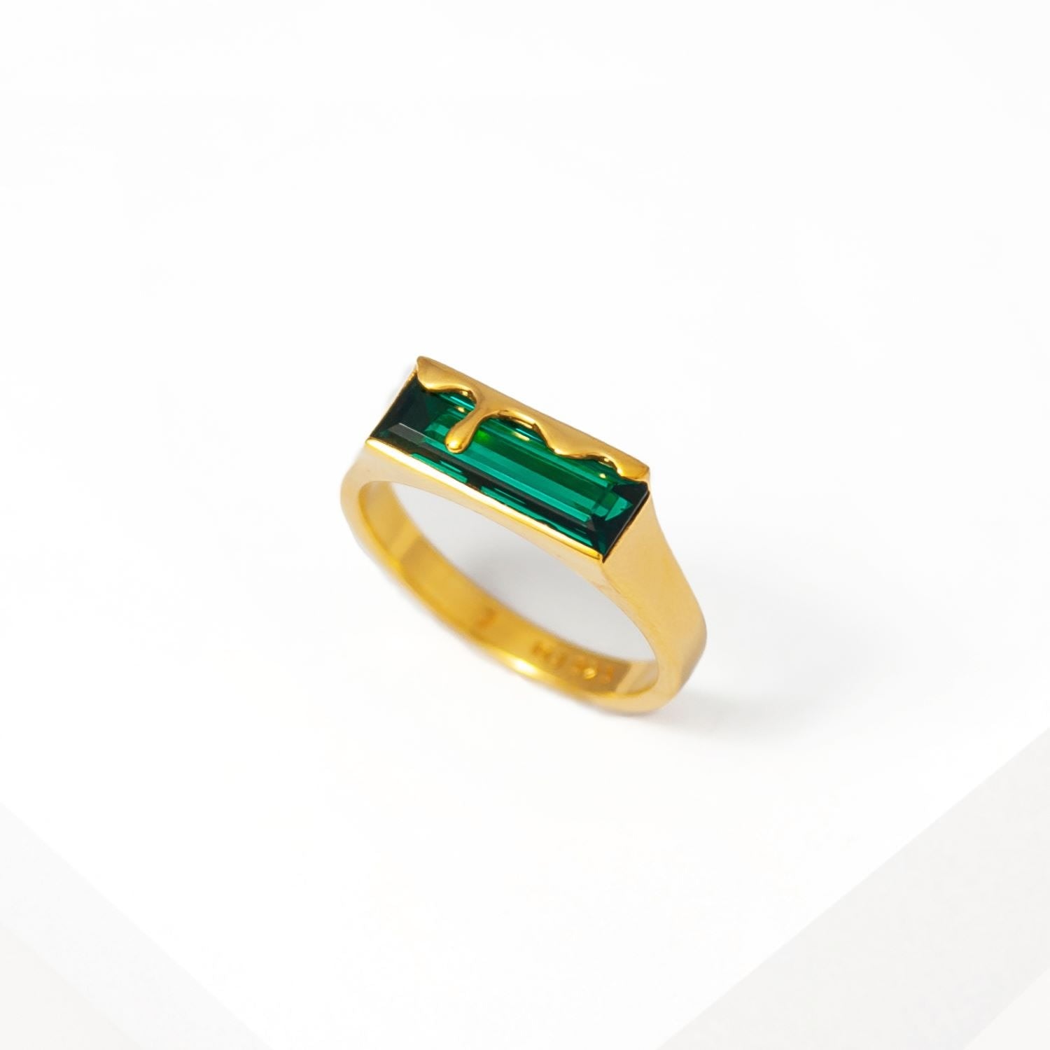 Dripping Emerald Quartz And Gold Vermeil Ring