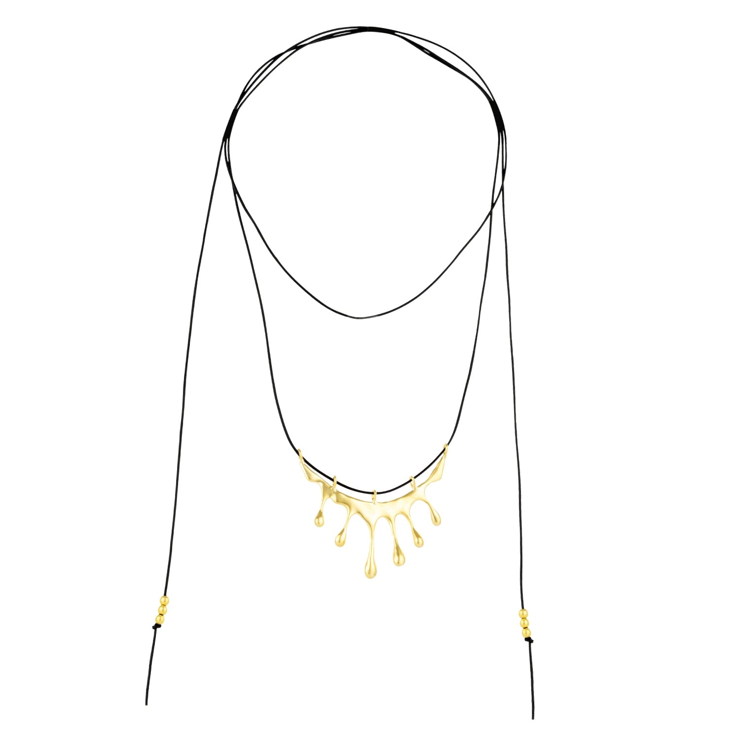 Dripping Gold Large Melting Black Cord Rope Necklace