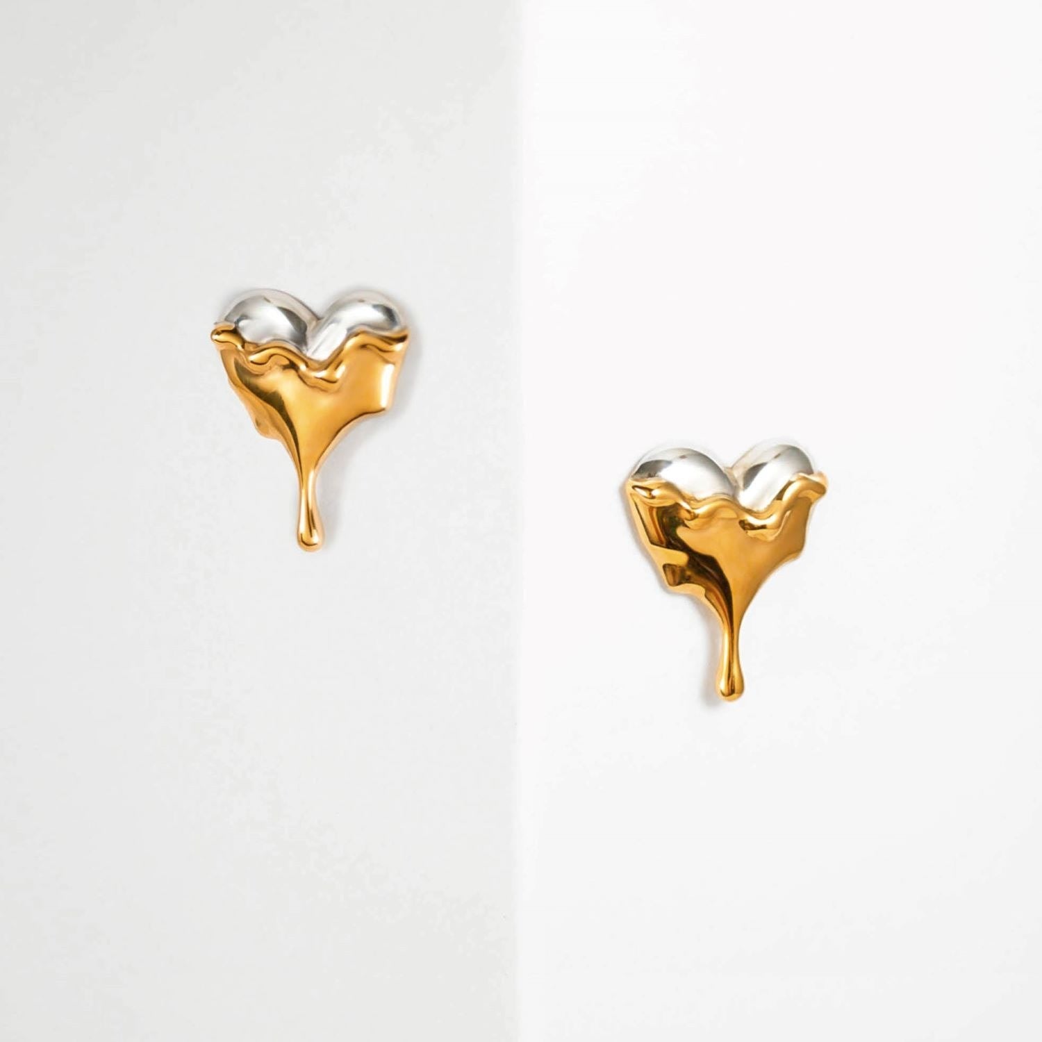 Dripping Heart Gold Vermeil Stud Earrings