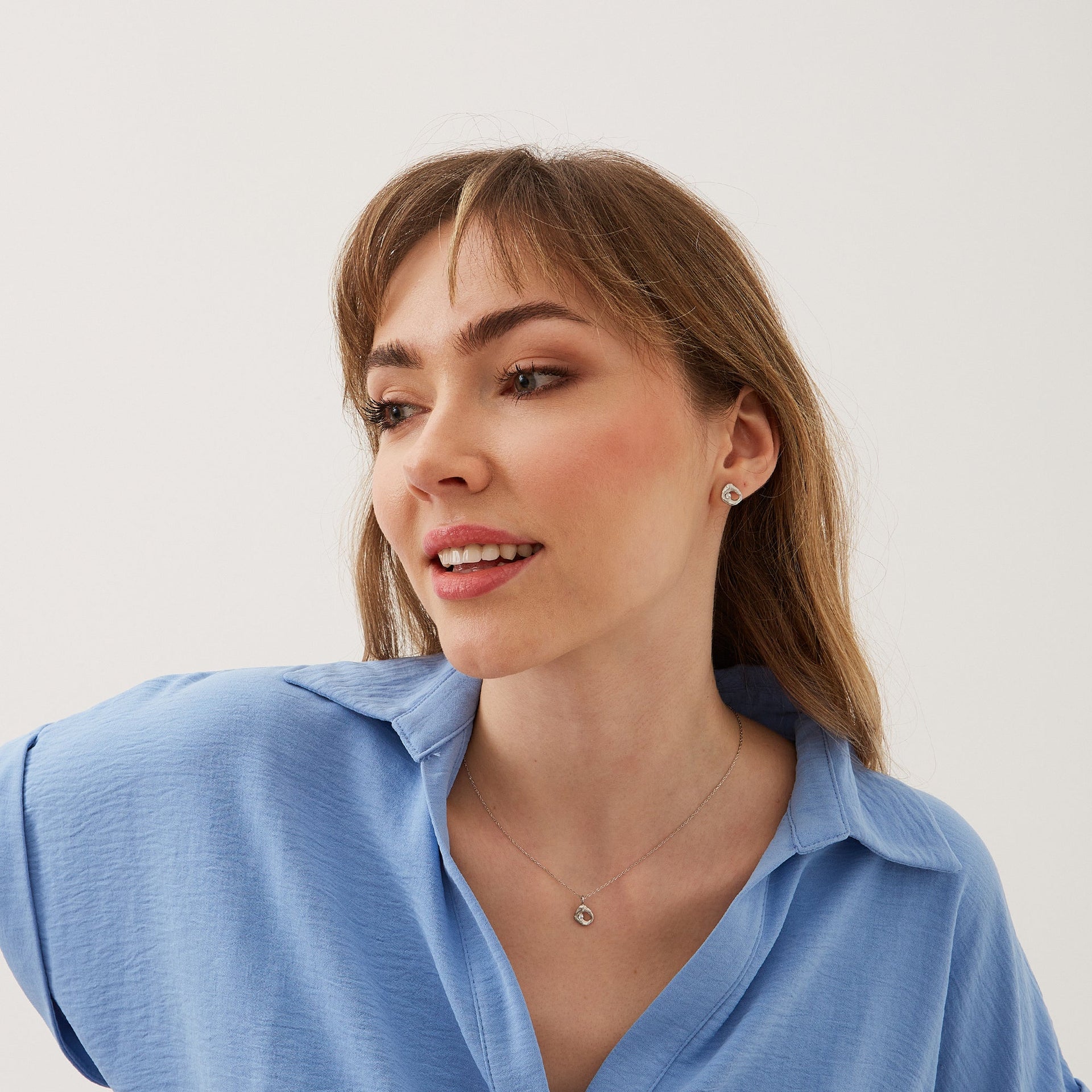 Dripping Molten Natural Textured Sterling Silver Authentic Pendant Necklace & Earring Set - Silver