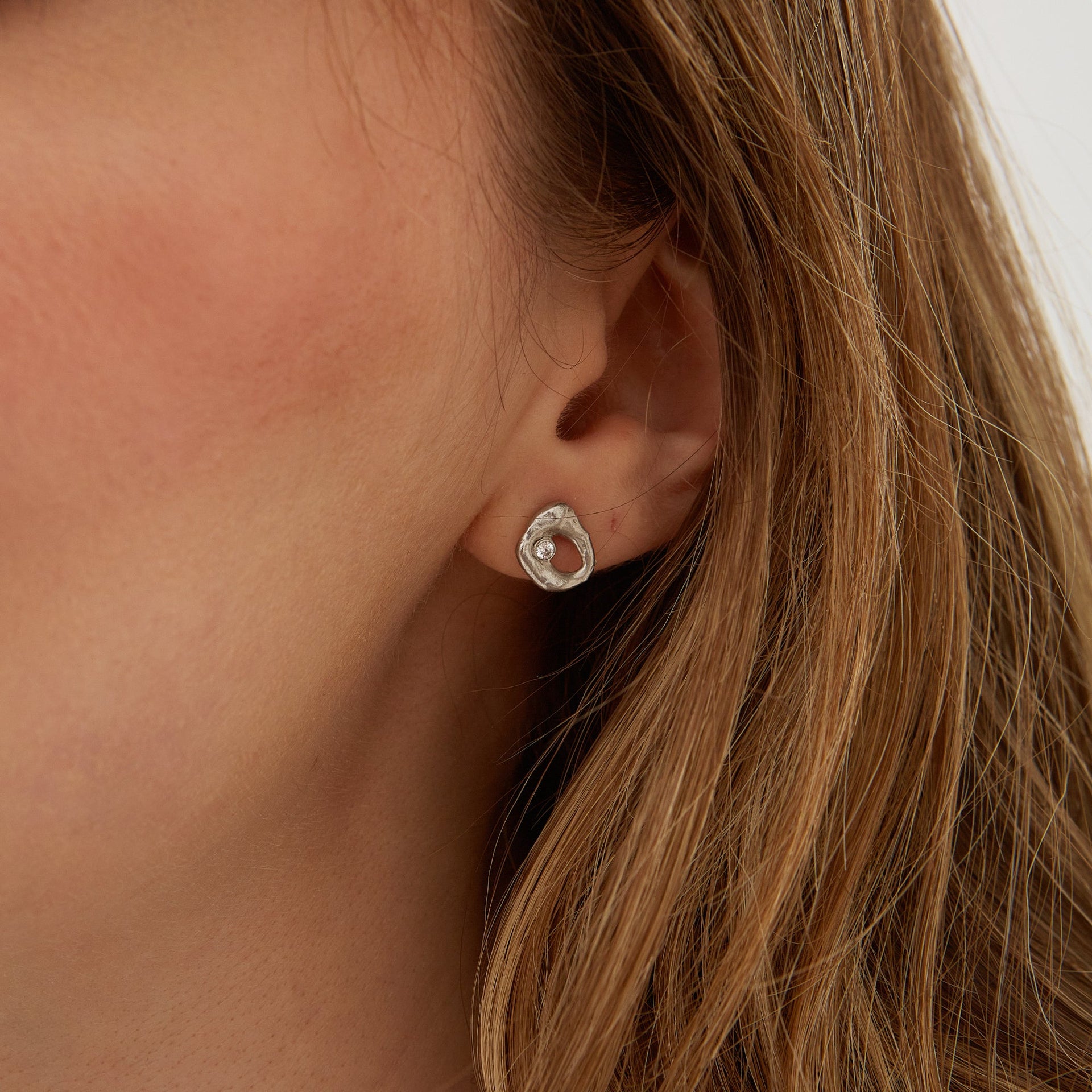 Dripping Molten Natural Textured Sterling Silver Authentic Earring - Silver