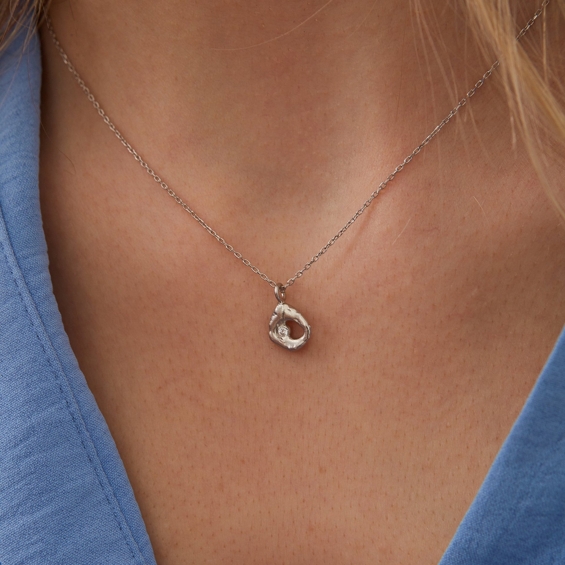 Dripping Molten Natural Textured Sterling Silver Authentic Pendant Necklace - Silver