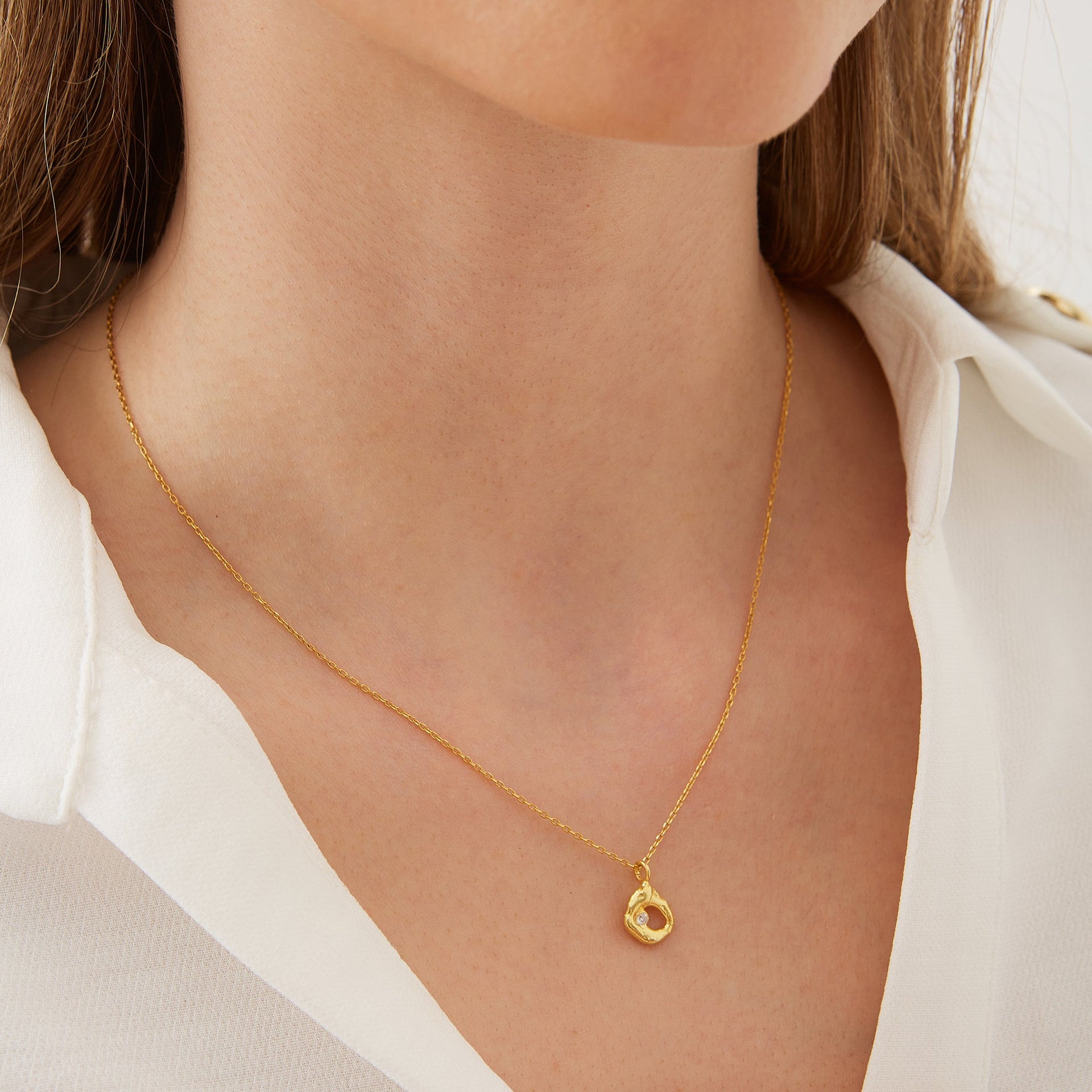 Dripping Molten Natural Textured Sterling Silver Authentic Pendant Necklace - Gold