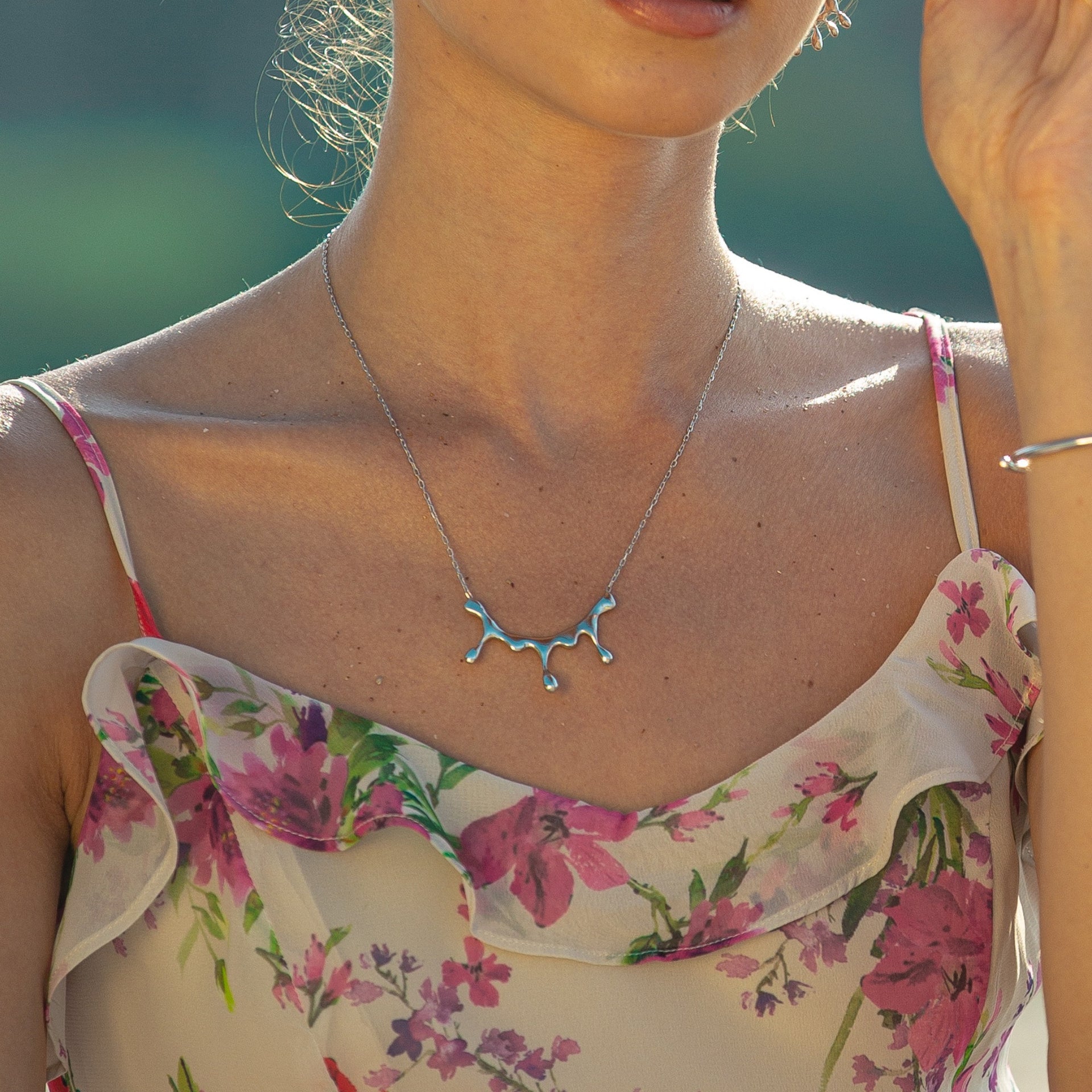 Dripping Silver Melting Necklace