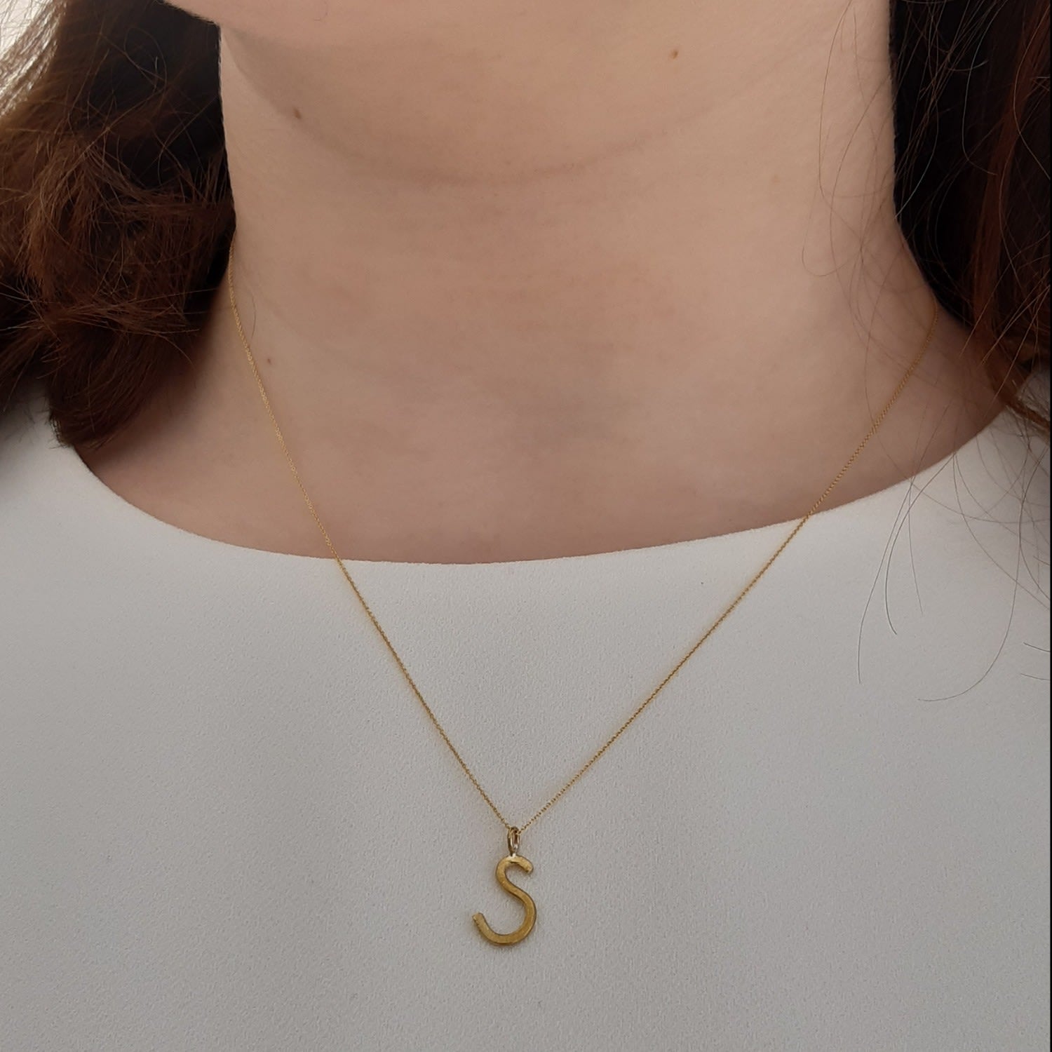 Solid Gold Letter S Pendant Necklace