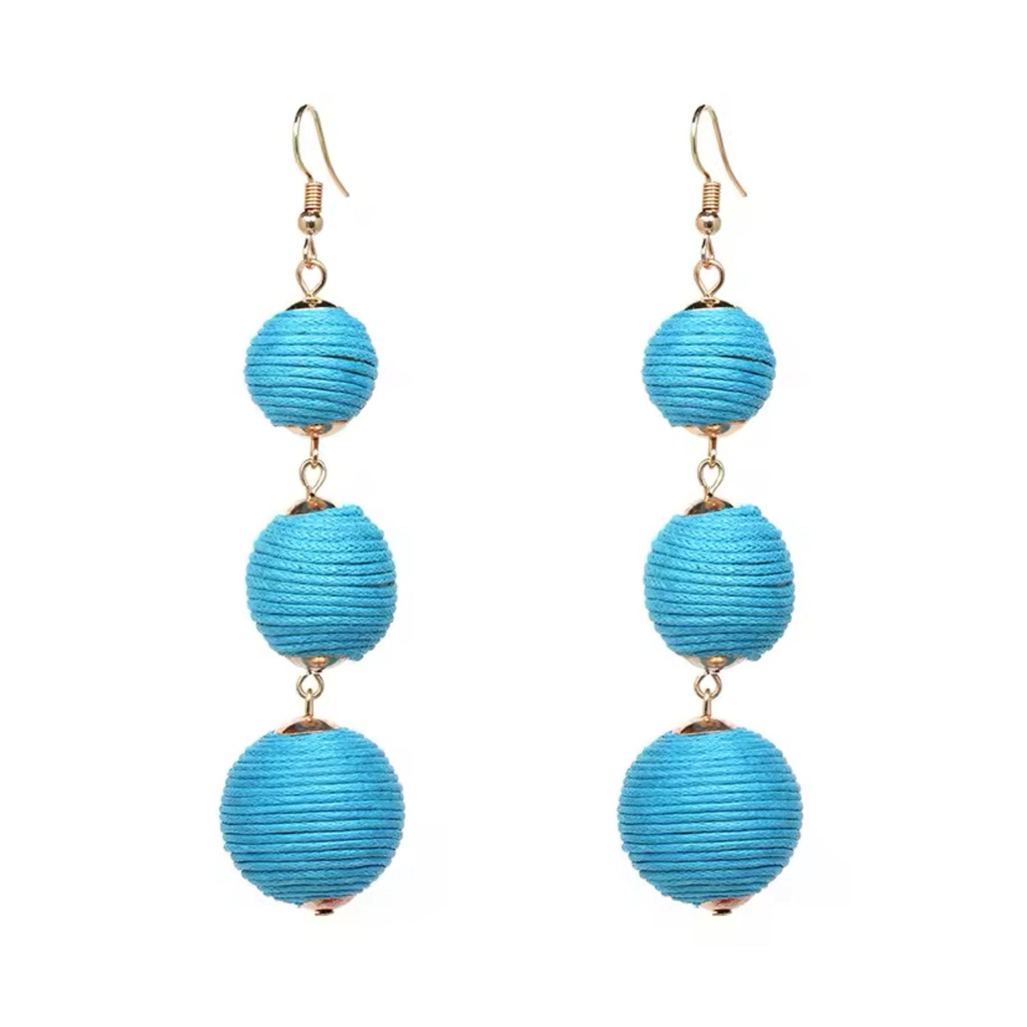 Drop Ball Blue Dangle Earrings