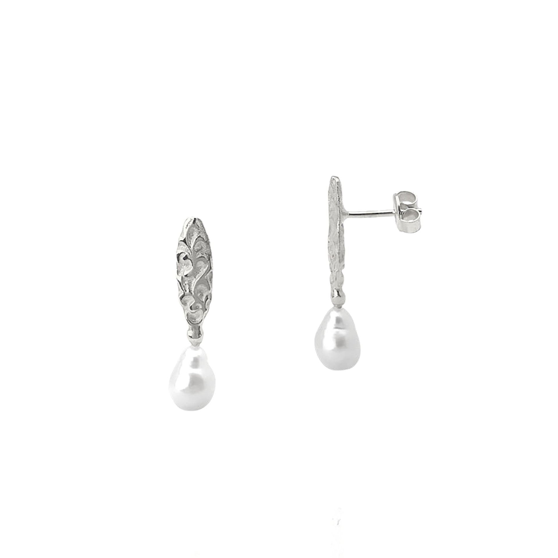 Drop Baroque Pearl Earrings Authentic Natural Textured Sterling Silver - Silver