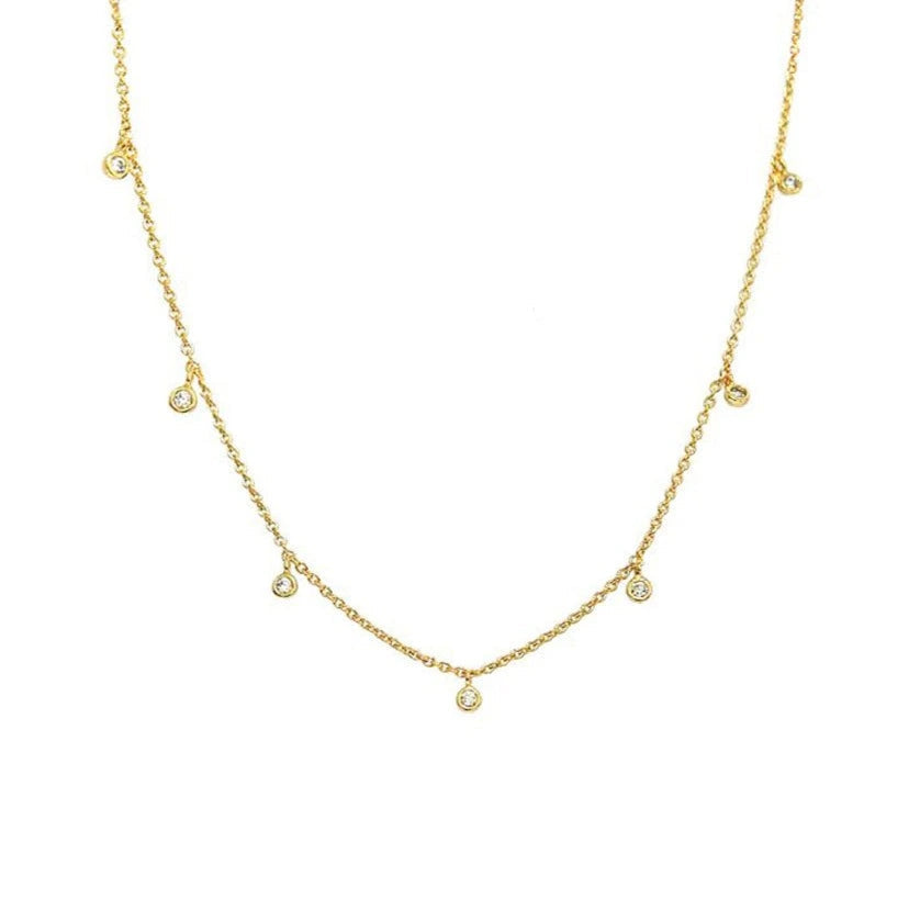 Bezel Drop Beaded Gold Necklace