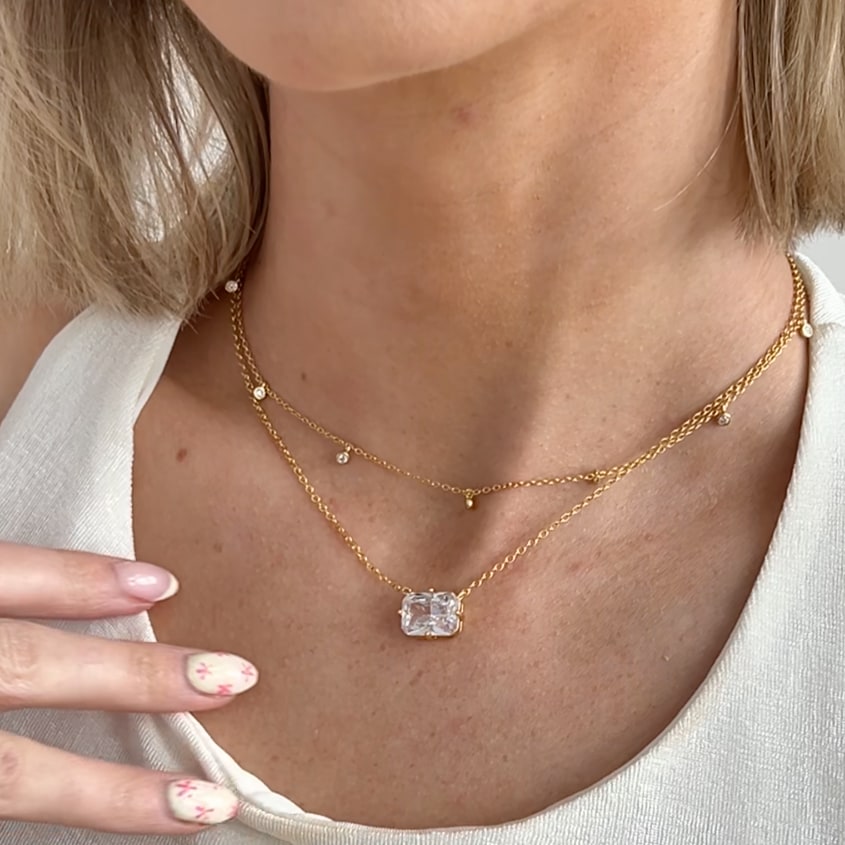 Bezel Drop Beaded Gold Necklace