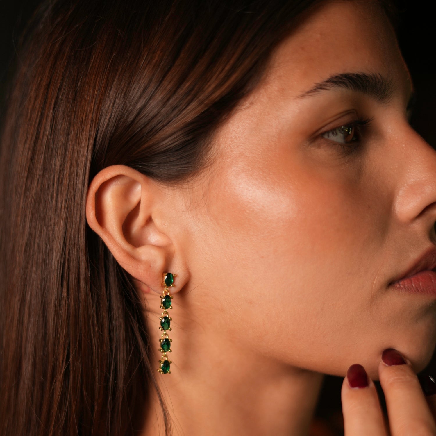 Drop Down Green Emerald Earrings - Green