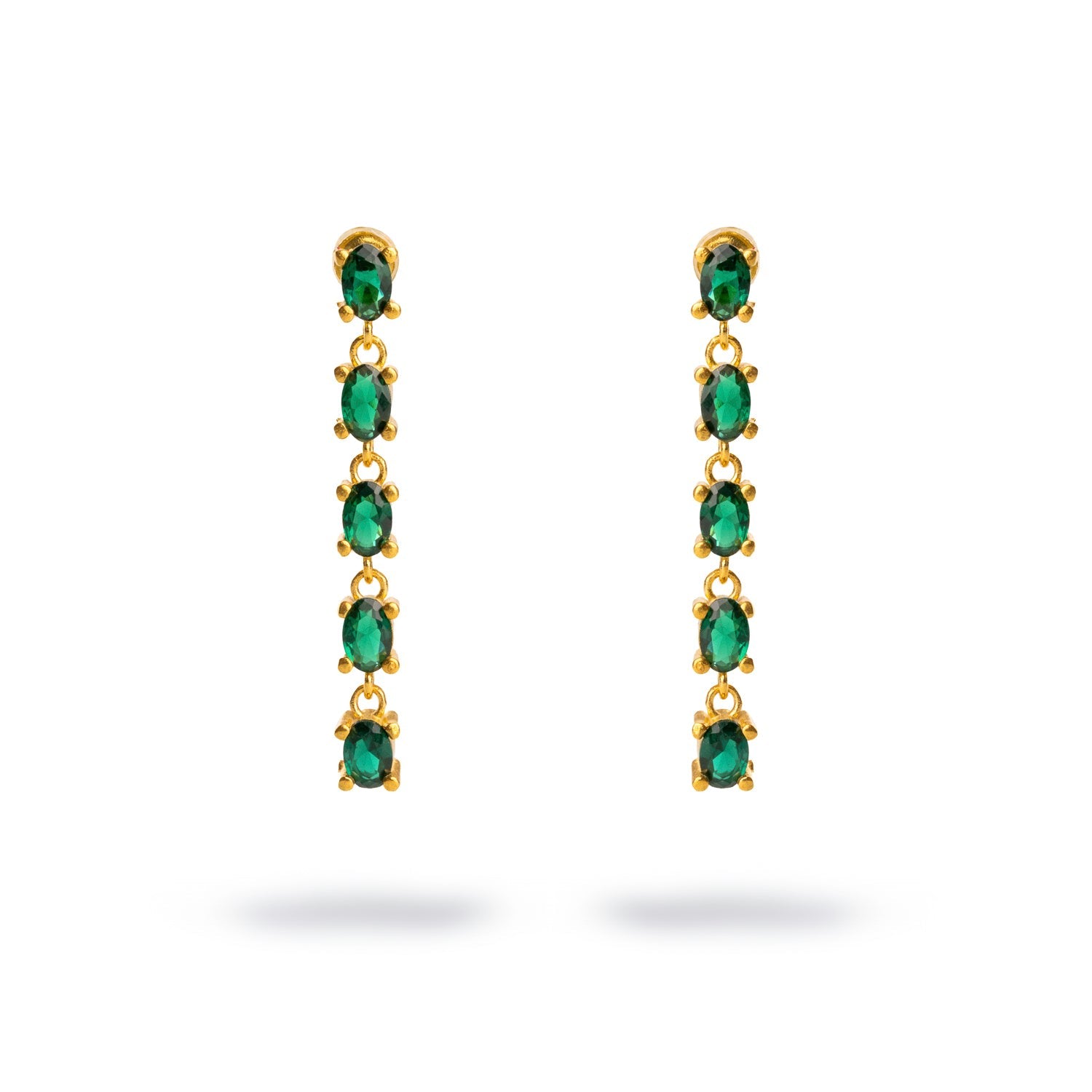 Drop Down Green Emerald Earrings - Green