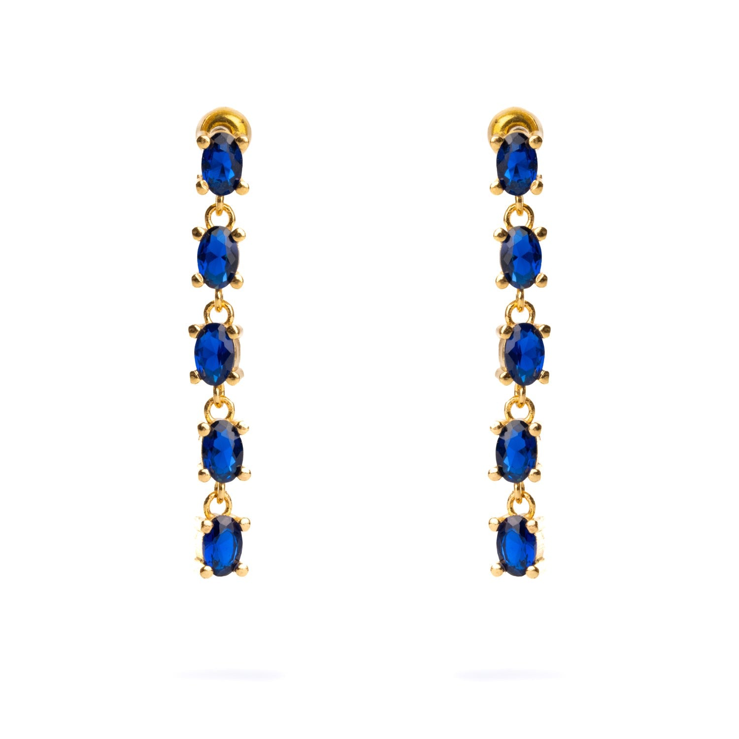 Drop Down Sapphire Earrings - Blue