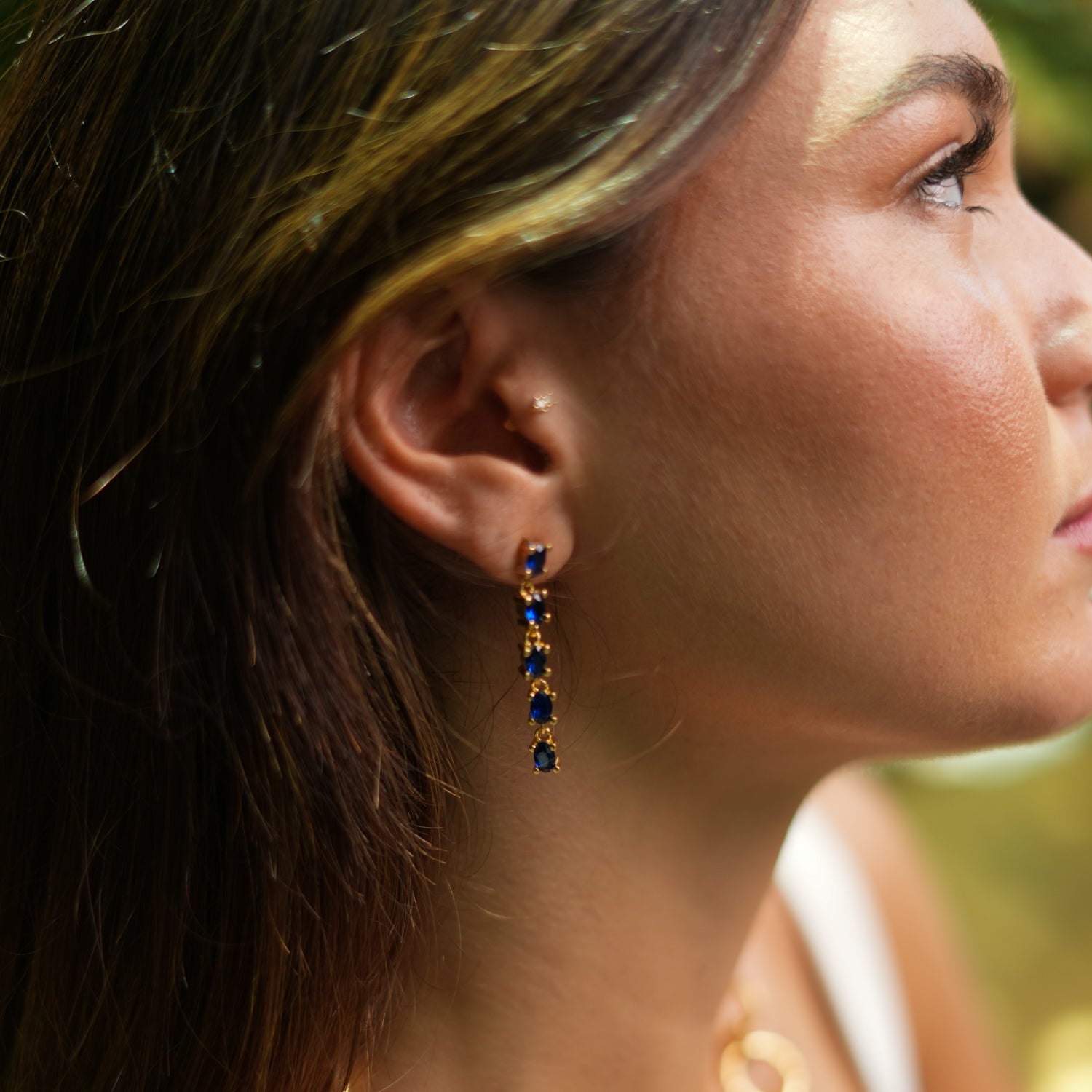 Drop Down Sapphire Earrings - Blue