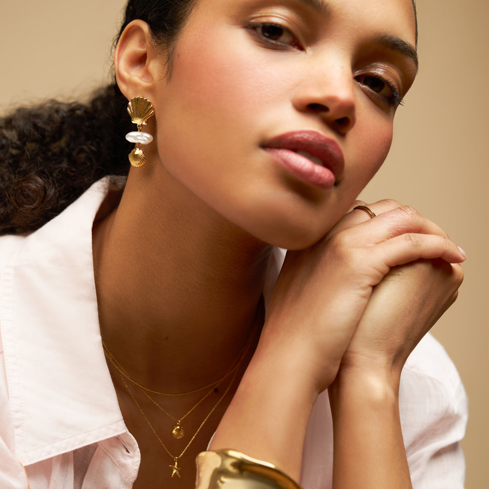 Graduated Shell & Pearl Drop Earrings