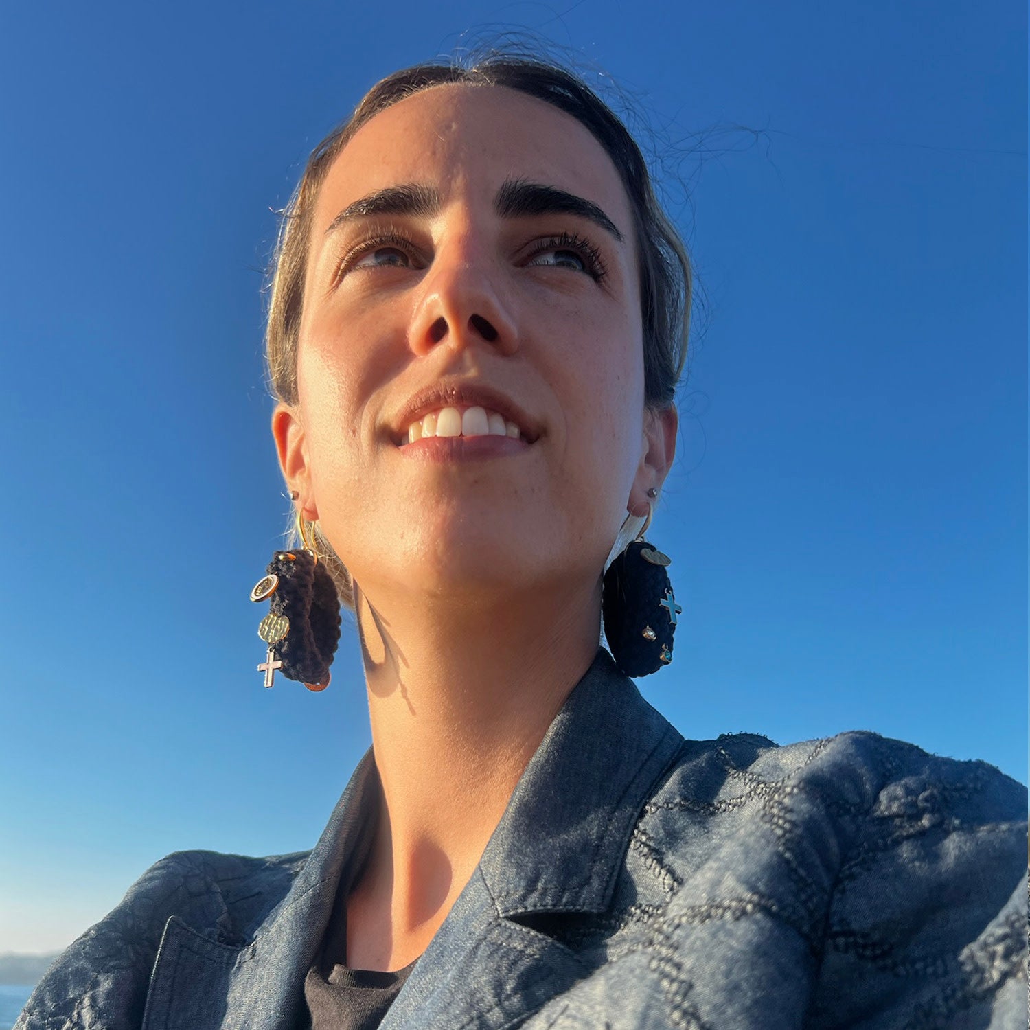 Drop Earrings With Charms -Black