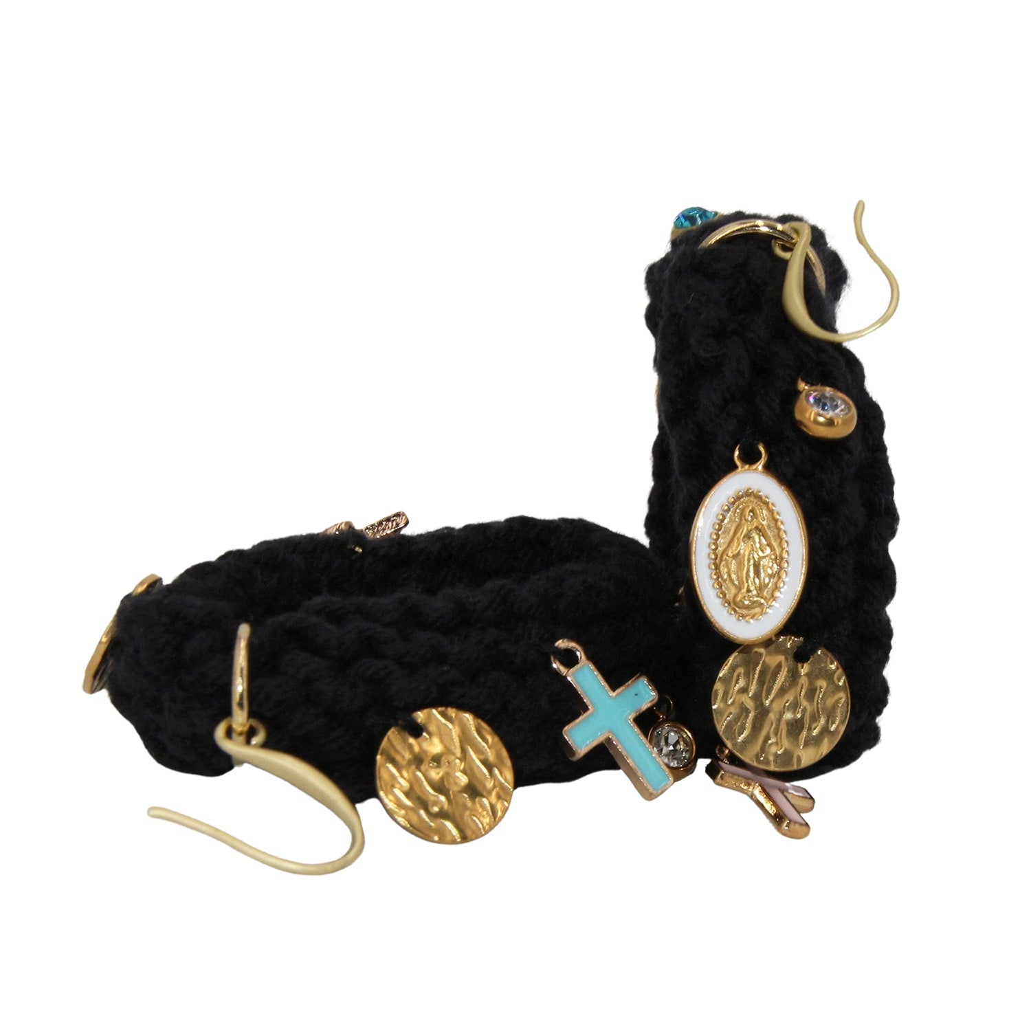 Drop Earrings With Charms -Black