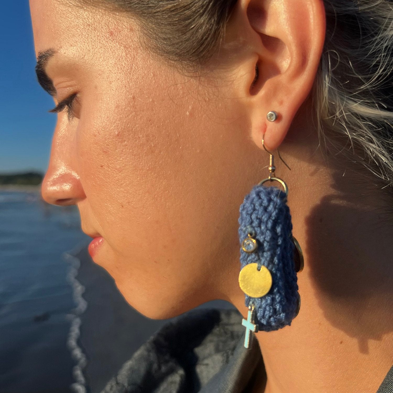 Drop Earrings With Charms - Blue