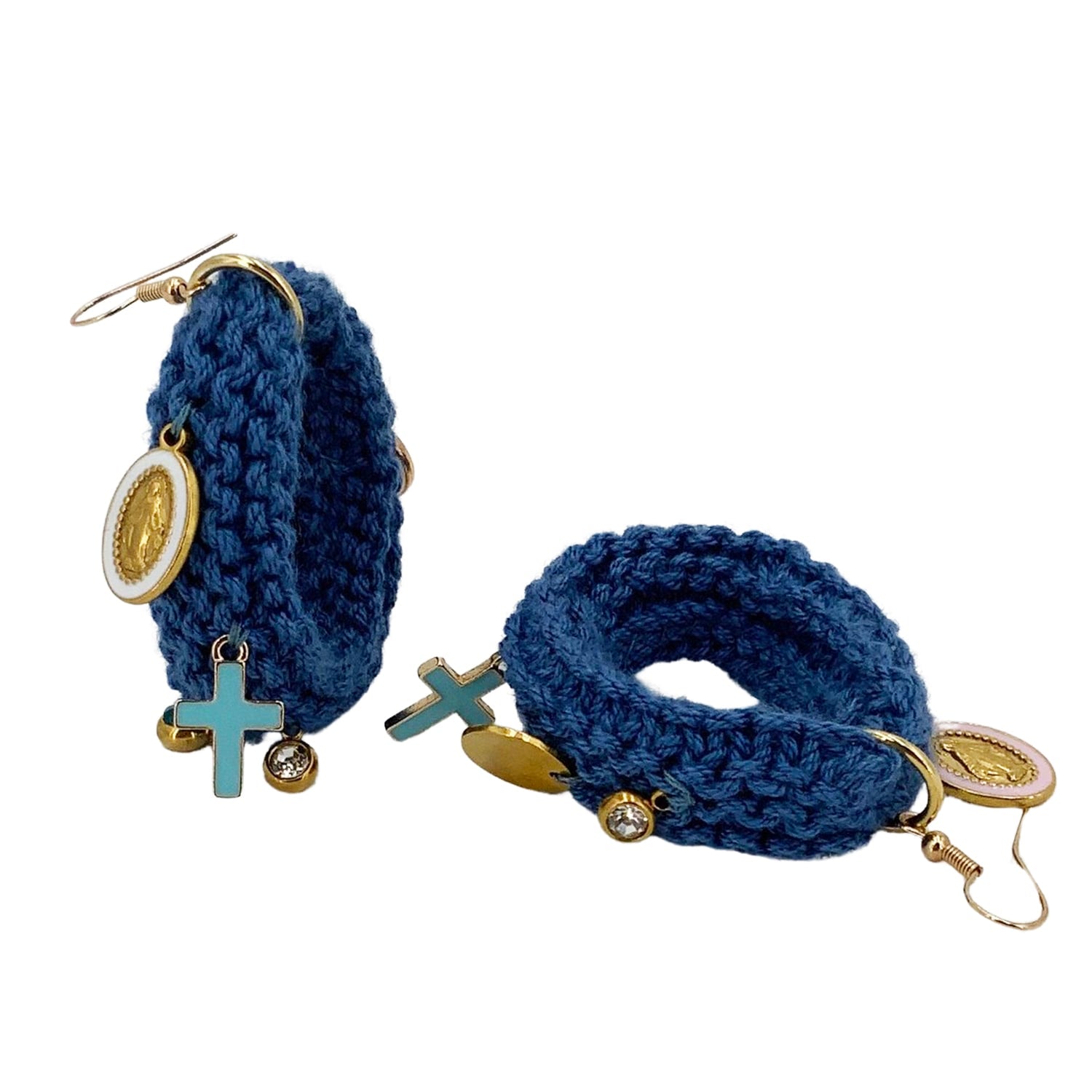 Drop Earrings With Charms - Blue