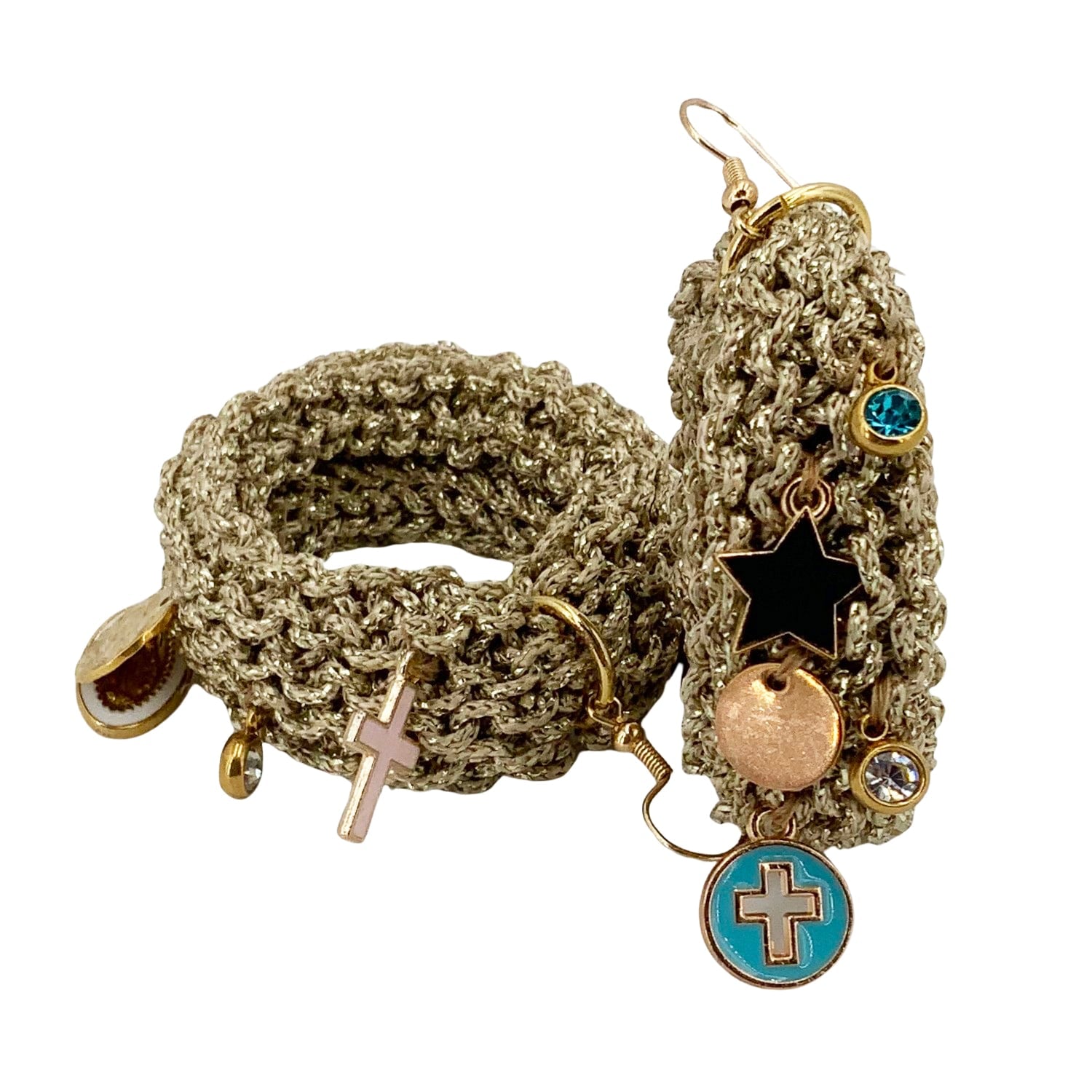 Drop Earrings With Charms - Gold