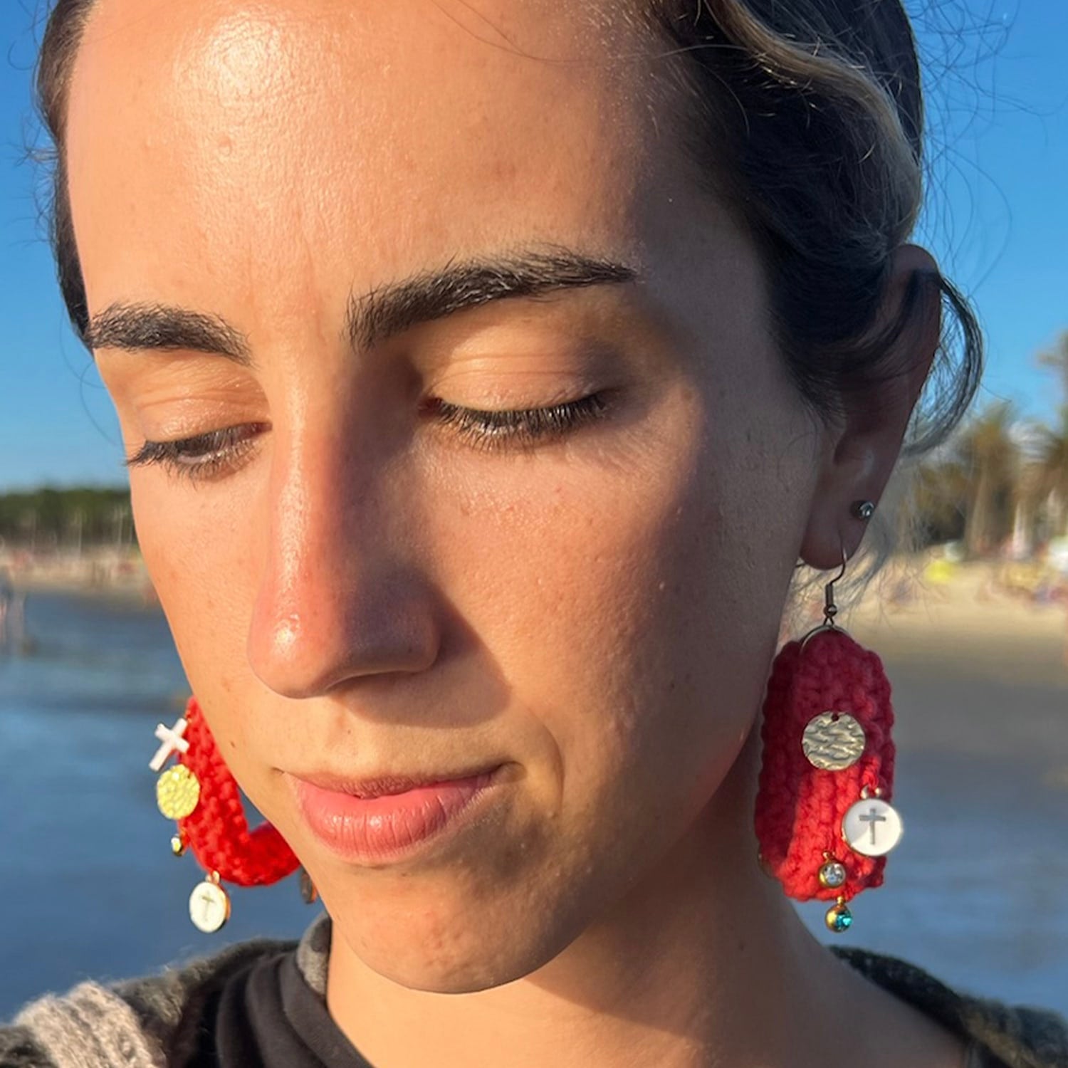 Drop Earrings With Charms - Orange