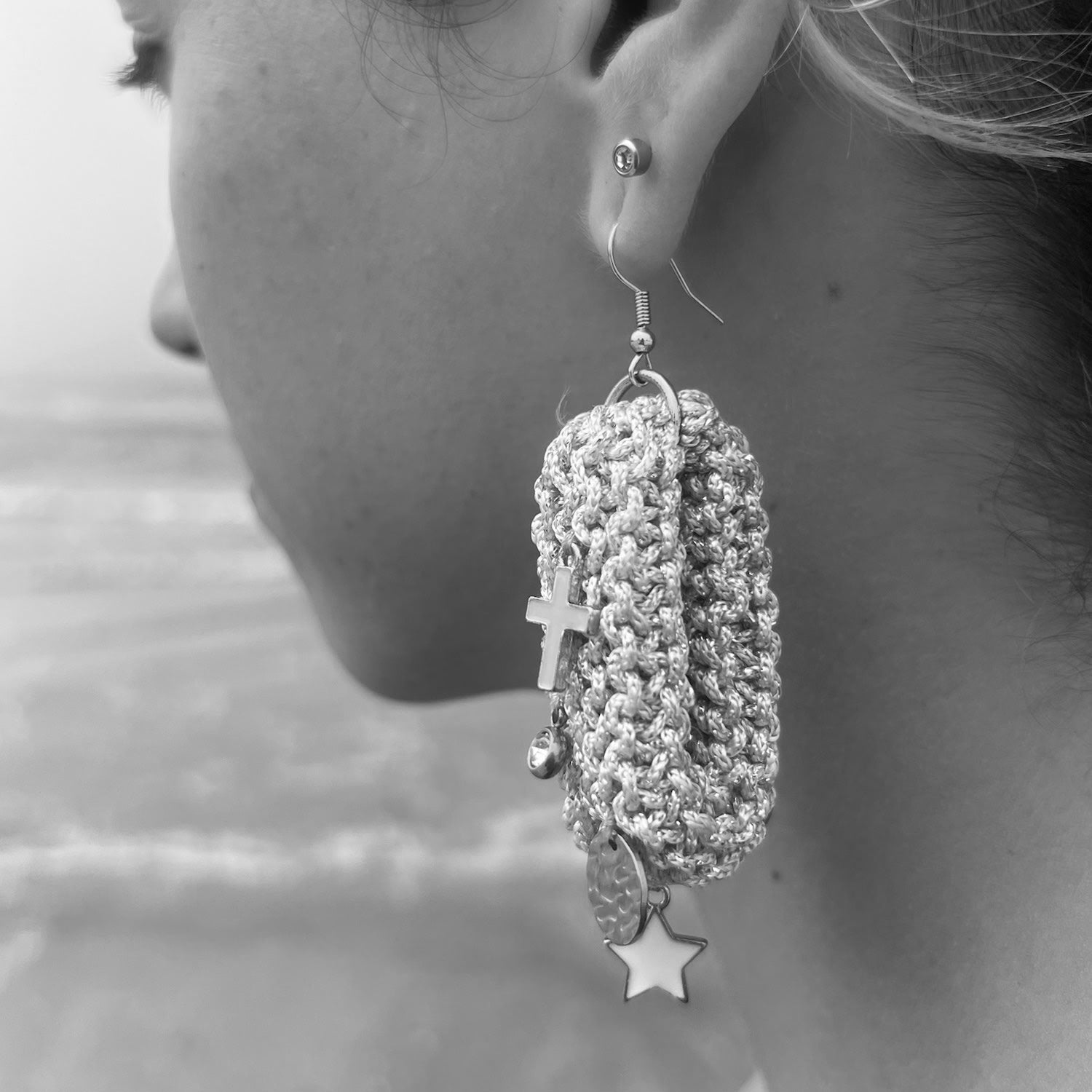 Drop Earrings With Charms - White