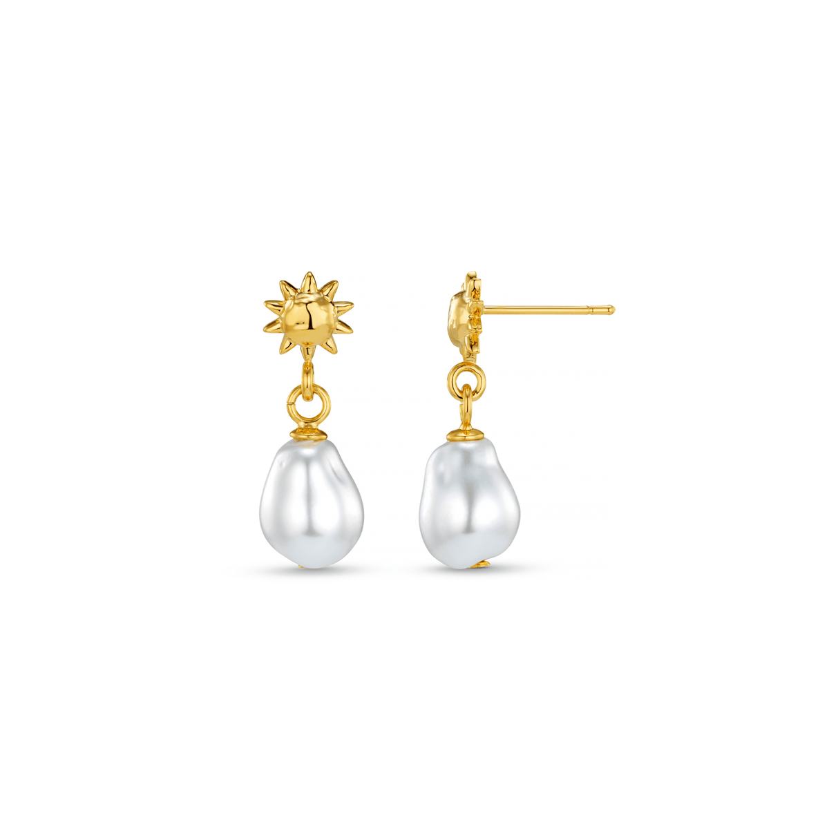 Mini Molten Sun & Pearl Drop Earrings