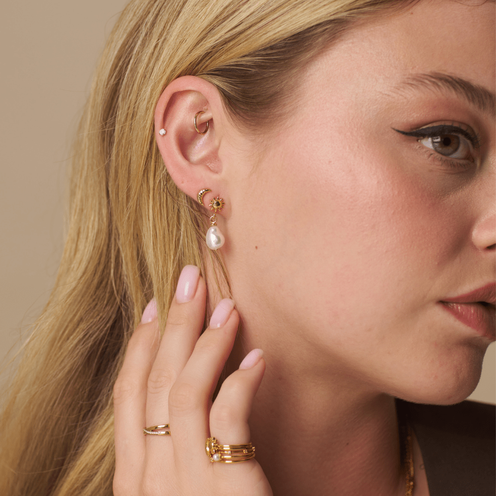 Mini Molten Sun & Pearl Drop Earrings