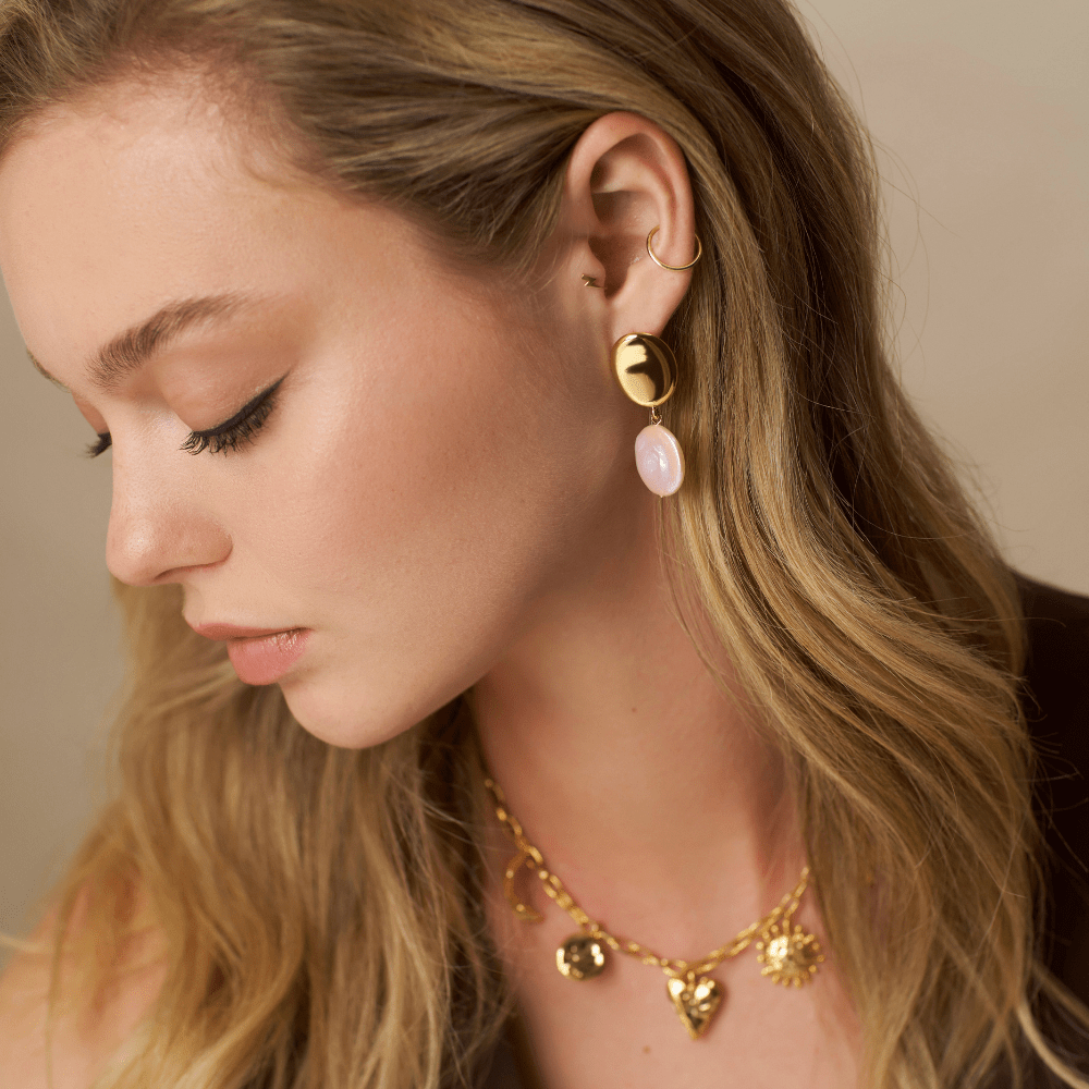 Polished Coin & Pearl Drop Earrings