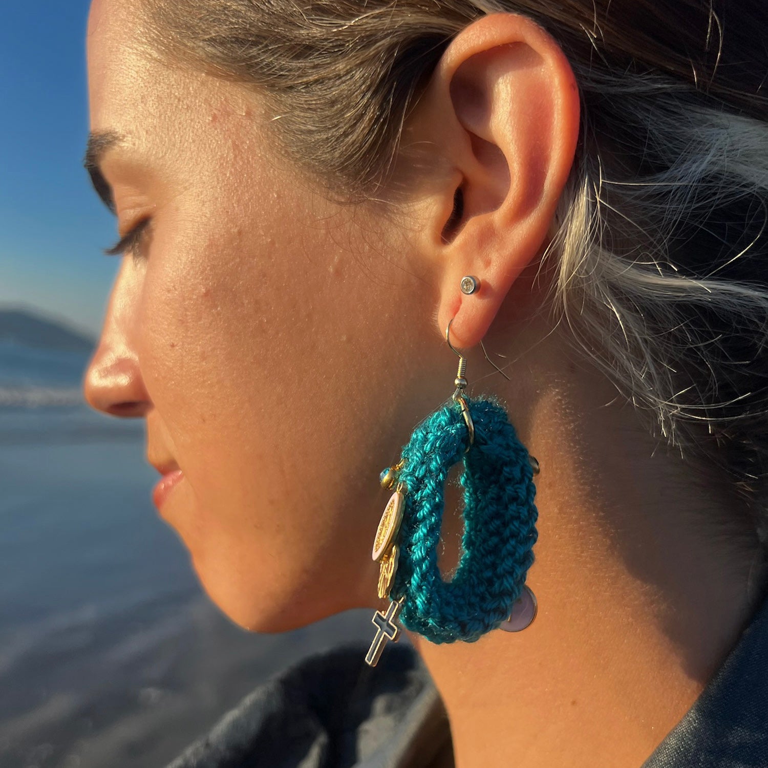 Drop Earrings With Charms - Green